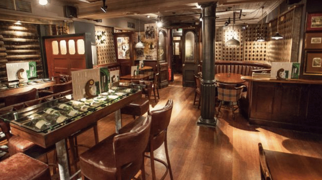 Traditional wood-panelled London pub interior